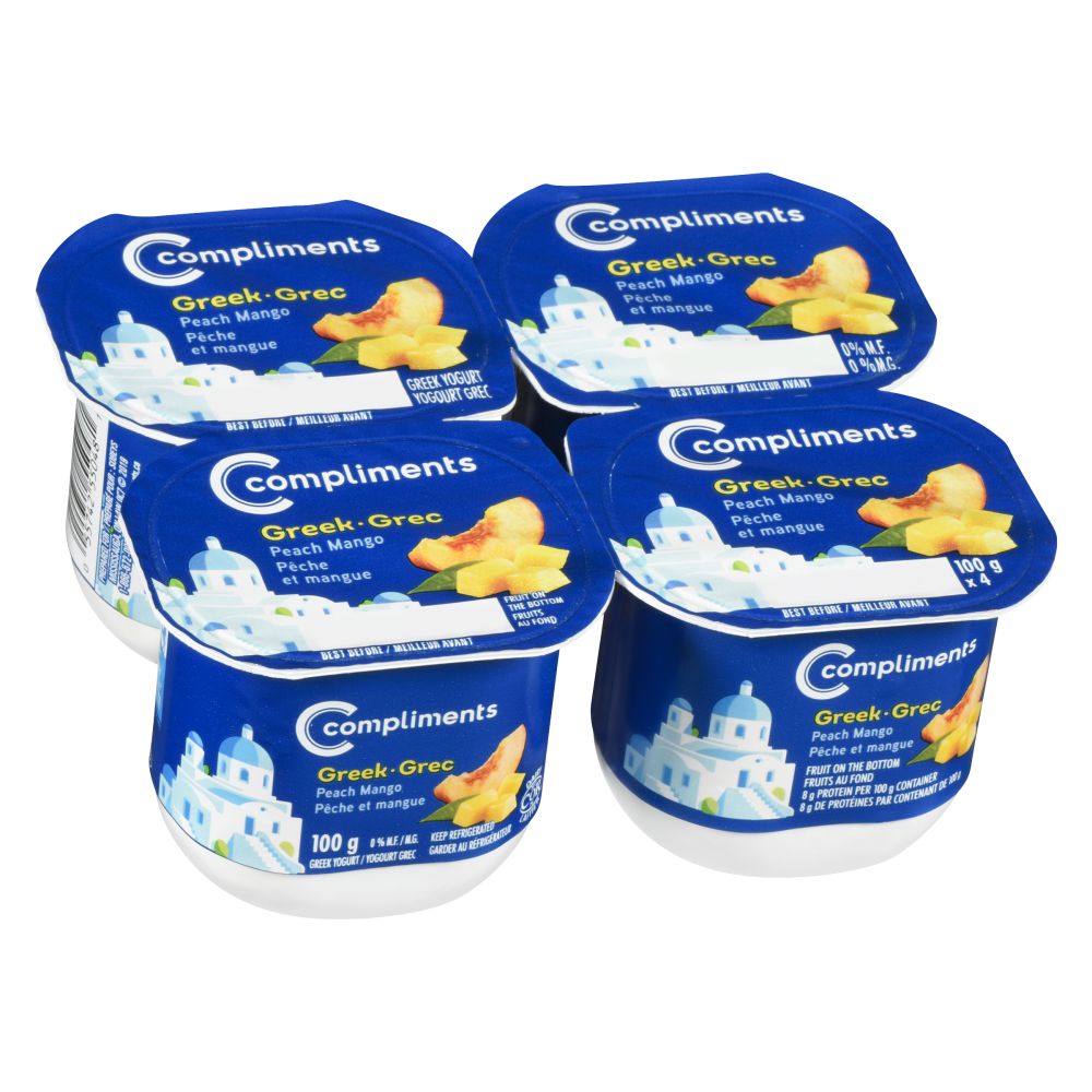 Compliments Peach Mango Greek Yogurt 0% M.F. 4x100g