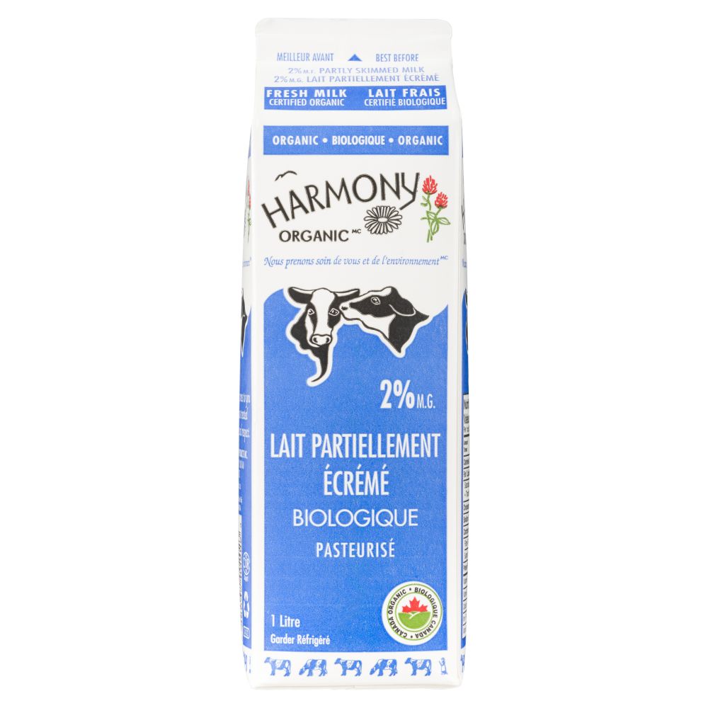 Harmony Organic Lait partiellement écrémé biologique 2% M.G. 1L