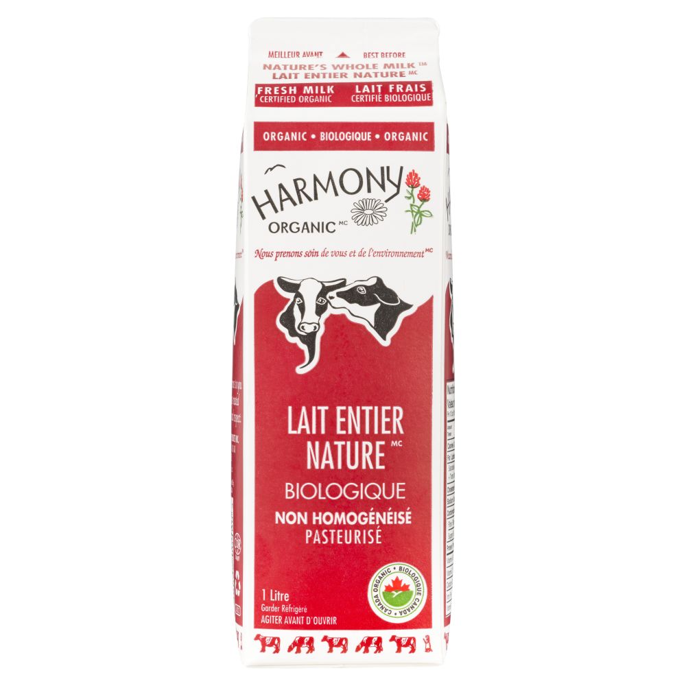 Harmony Organic Lait entier nature biologique non homogénéisé 1L