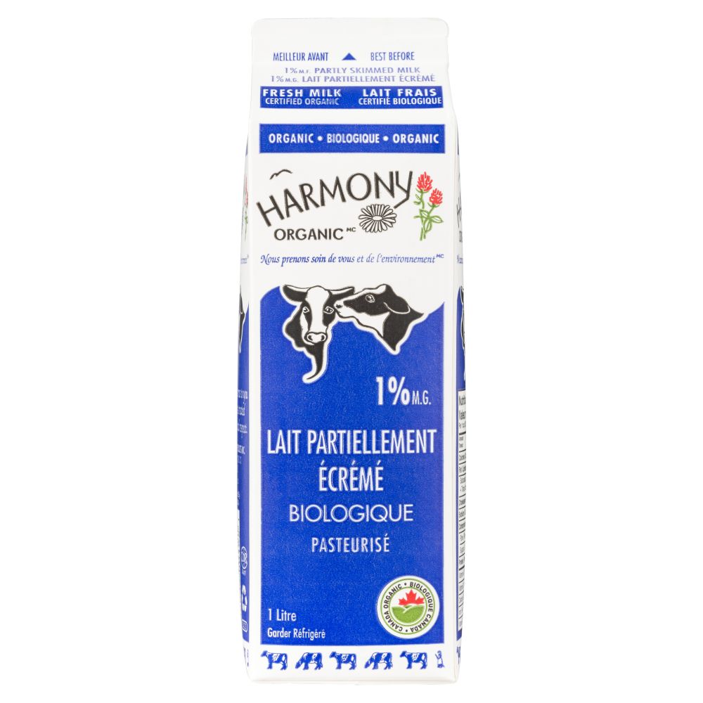 Harmony Organic Lait partiellement écrémé biologique 1% M.G. 1L