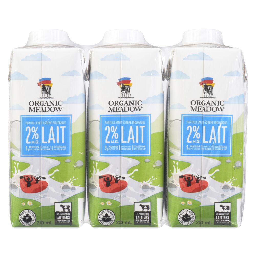 Organic Meadow Lait partiellement écrémé biologiue UHT 2% M.G. 3x250ml