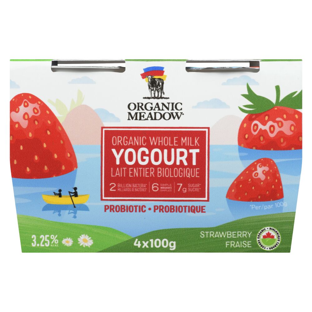 Organic Meadow Organic Whole Milk Strawberry Yogourt 3.25% M.F. 4x100g