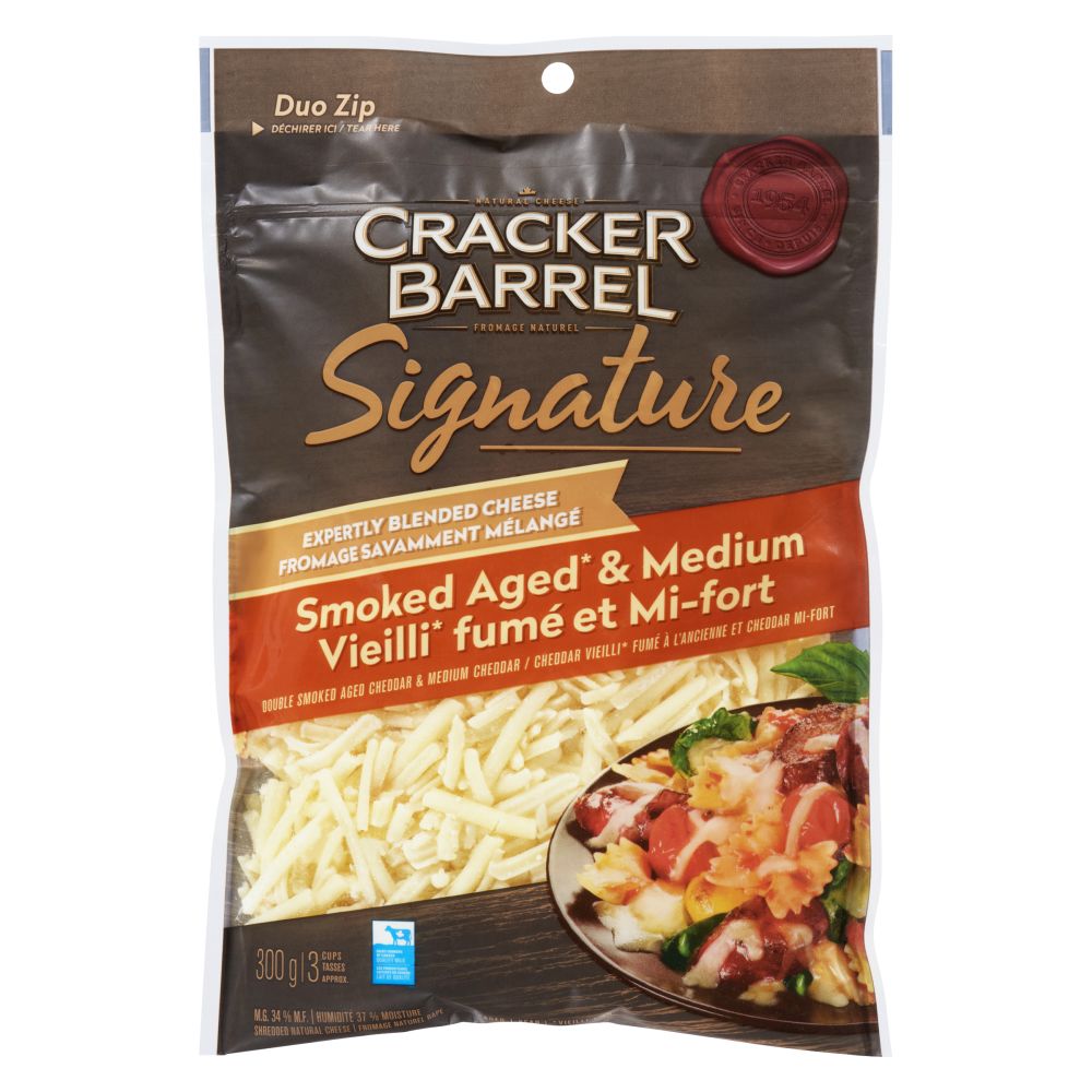 Cracker Barrel Signature Shredded Medium & Smoked Aged Cheddar 300g