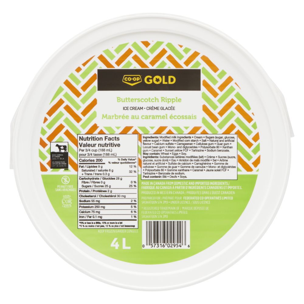 CO-OP Gold Butterscotch Ripple Ice Cream 4L