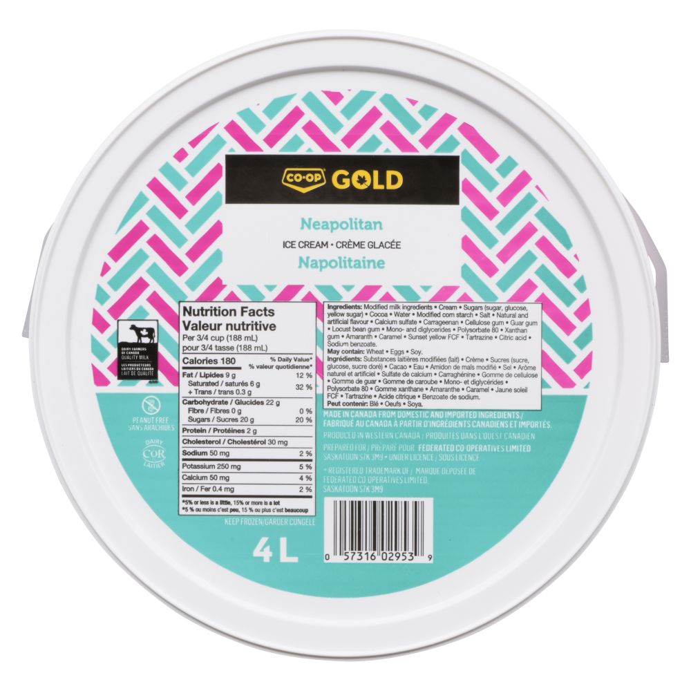 CO-OP Gold Neapolitan Ice Cream 4L