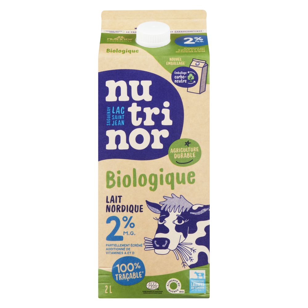 Nutrinor Lait nordique partiellement écrémé biologique 2% M.G. 2L