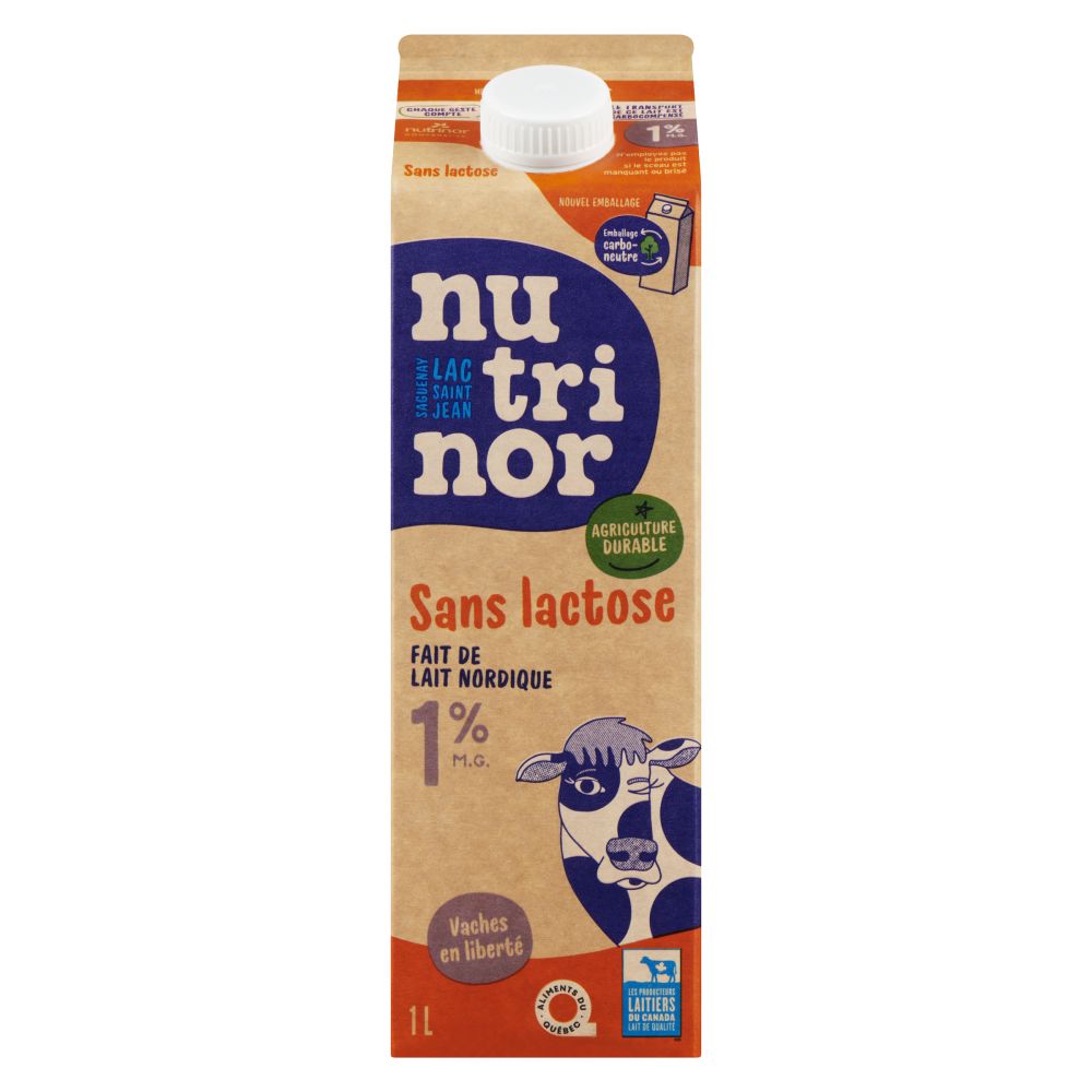 Nutrinor Lait nordique partiellement écrémé sans lactose 1% M.G. 1L