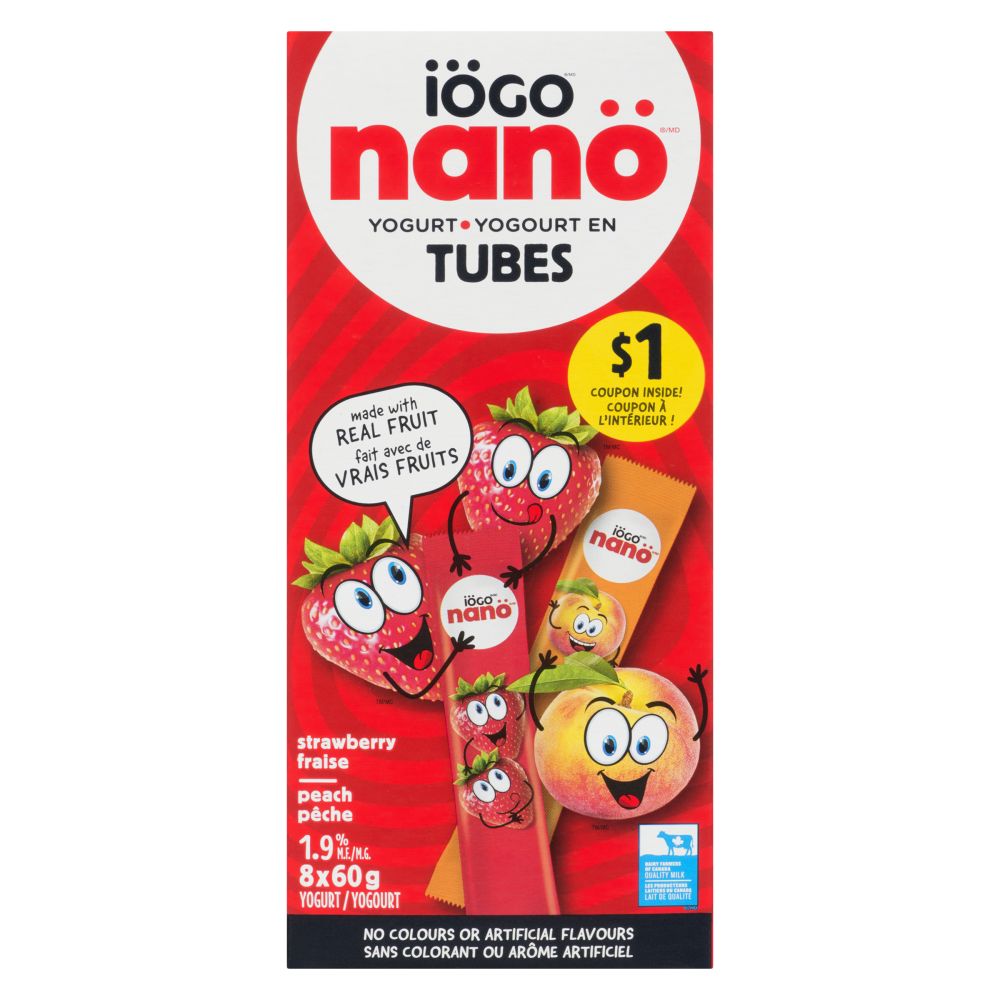 Iögo Strawberry Peach Yogurt Tubes 1.9% M.F. 8x60g