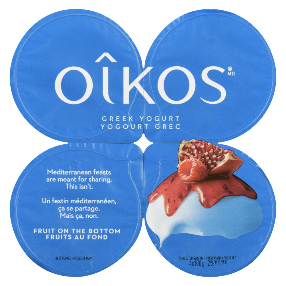 Oîkos Raspberry Pomegrenate Greek Yogurt 2% M.F. 4x100g