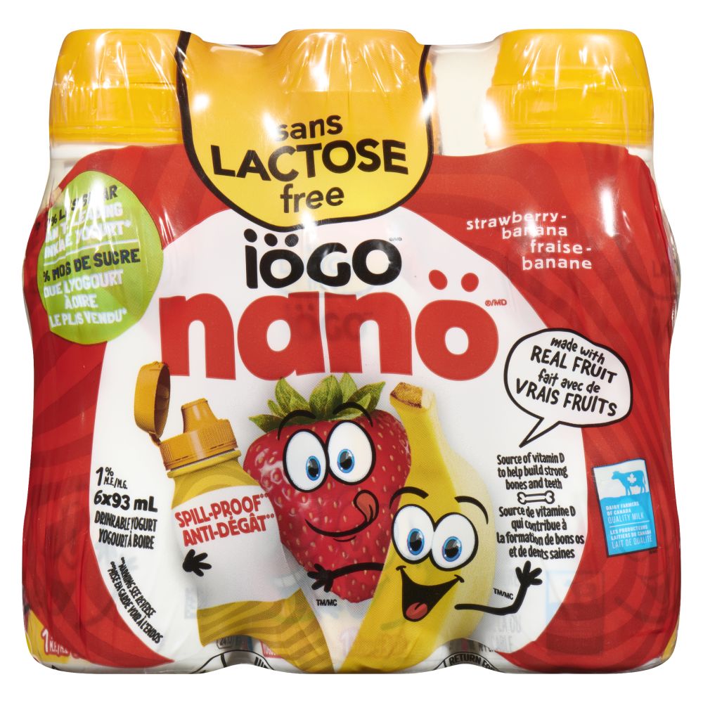 Iögo Lactose Free Strawberry Banana Drinkable Yogurt 1% M.F. 6x93ml