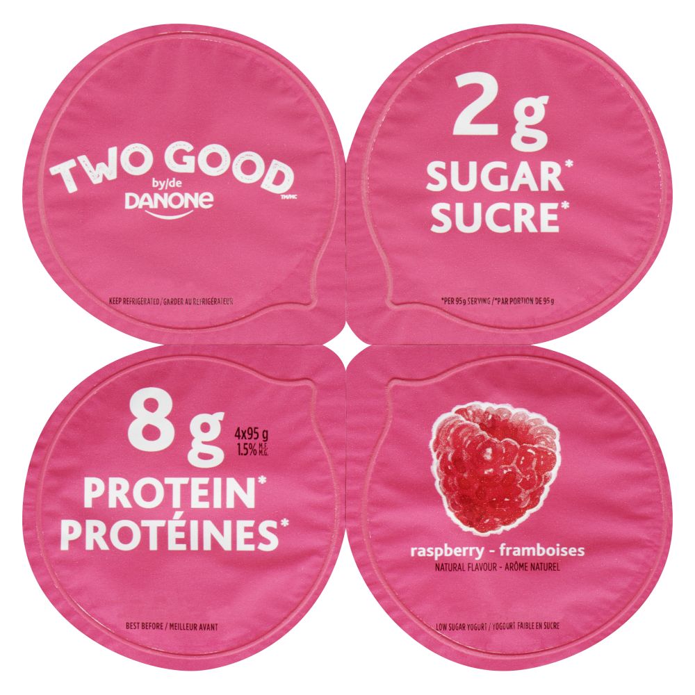 Two Good By Danone Raspberry Greek Yogurt 1.5% M.F. 4x95g