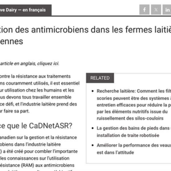 Utilisation des antimicrobiens dans les fermes laitières canadiennes