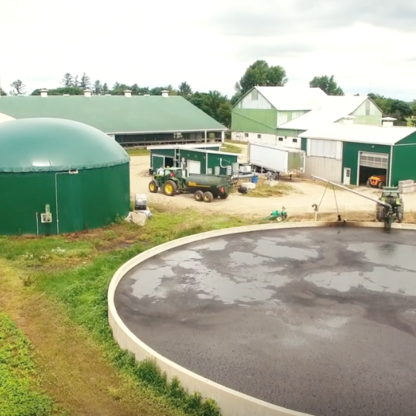 Biodigesters on a farm seen from above